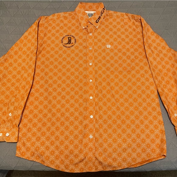 Cinch Men’s NHSRA rodeo shirt M orange pattern used - Picture 1 of 6